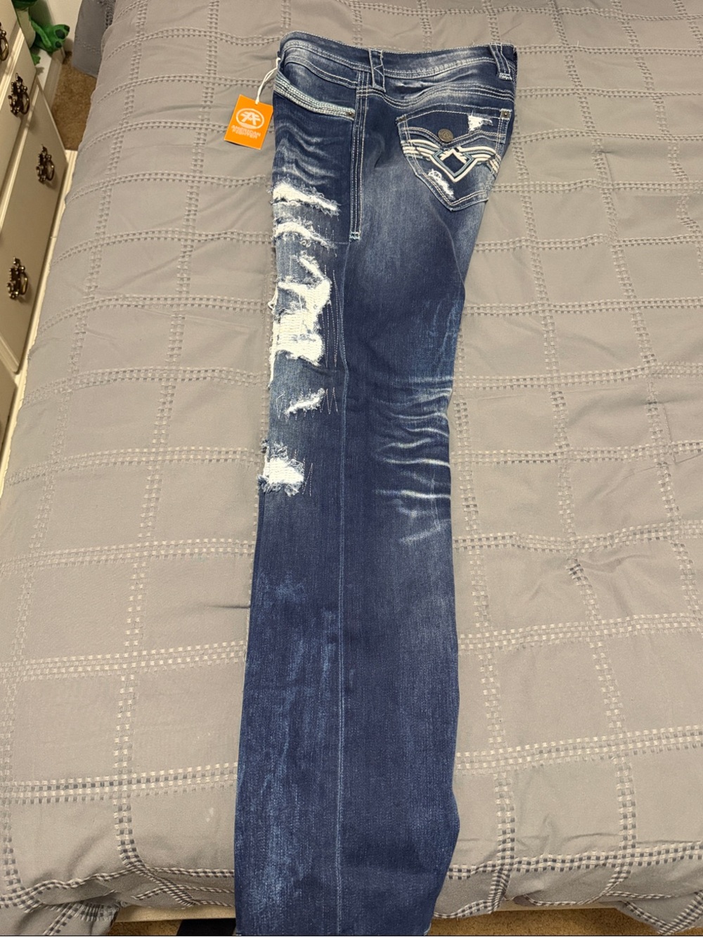 American Fighter Women's Dark Blue Distressed Skinny Jeans